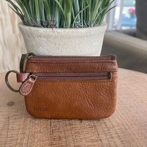 Fossil Tan Leather Zipper Pouch